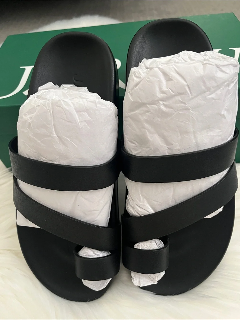 J. Crew Black Triple-Strap Slide Sandals